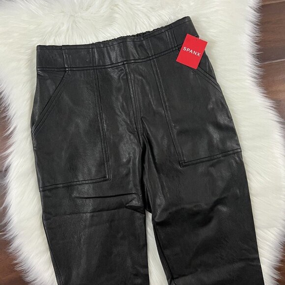 Spanx Size Small Noir Black Faux Leather Like‎ Jogger Pants - Picture 2 of 10